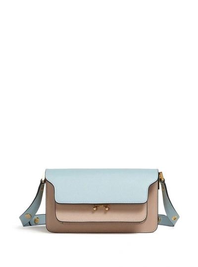 Shop Marni Pink And Light-bluetrunk Crossbody Bag In Saffiano Leather In Brown