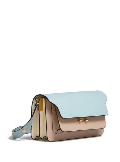 Shop Marni Pink And Light-bluetrunk Crossbody Bag In Saffiano Leather In Brown