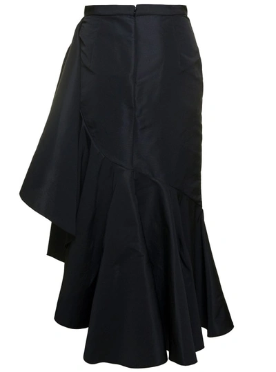Shop Alexander Mcqueen Maxi Black Dress With Maxi Ruffle In Polyfaille
