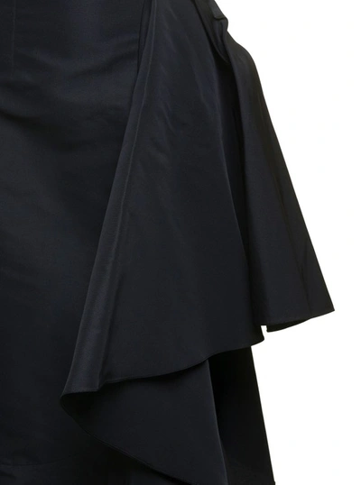 Shop Alexander Mcqueen Maxi Black Dress With Maxi Ruffle In Polyfaille