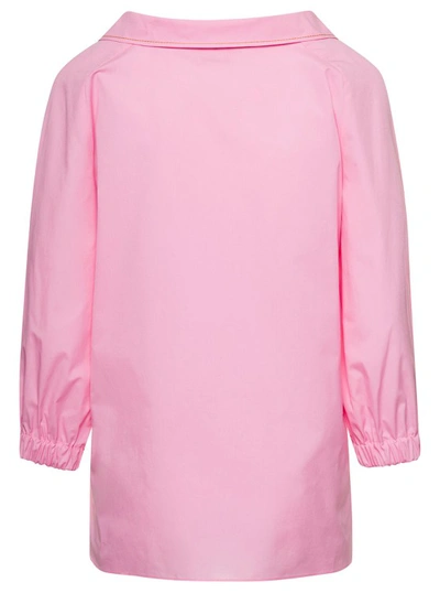 Shop Marni Pink V Neck Blouse With Logo Embroidery In Cotton
