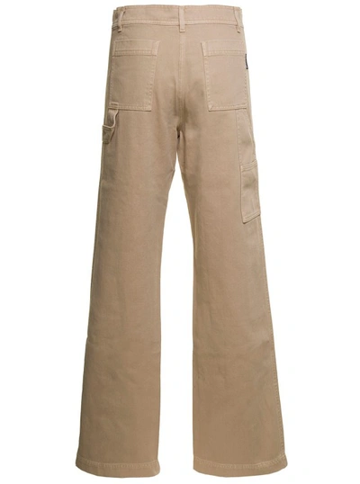Shop Palm Angels Beige 'cargo' Pants With Embroidered In Cotton Denim In Neutrals