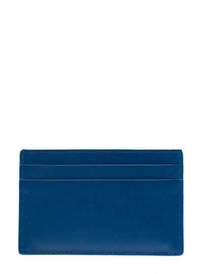 Shop Alexander Mcqueen Blue Card-holder With Embossed Logo In Smooth Leather