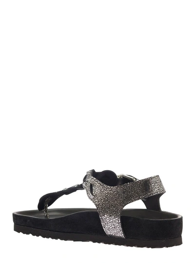 Shop Isabel Marant Brook' Silver Sandals With Braided Design In Metallic Leather In Black