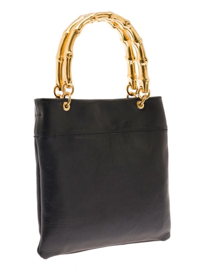 Shop Jil Sander Black Tote Bag With Bamboo Handles In Leather