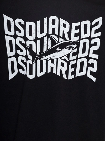 Shop Dsquared2 Black T-shirt With Shark And Logo Print In Cotton