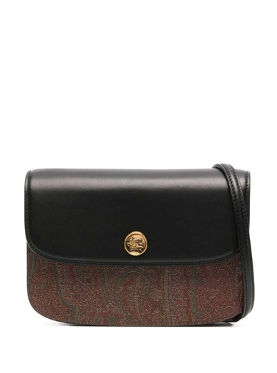 Shop Etro Black 'arnica' Crossbody Bag With 'paisley' Motif In Cotton Blend