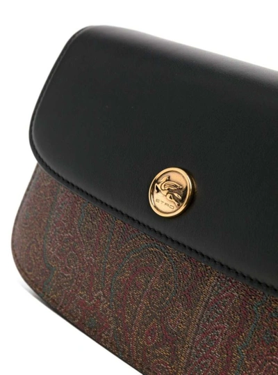 Shop Etro Black 'arnica' Crossbody Bag With 'paisley' Motif In Cotton Blend