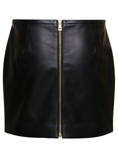 Shop Versace Black Mini-skirt With Medusa Detail In Smooth Leather