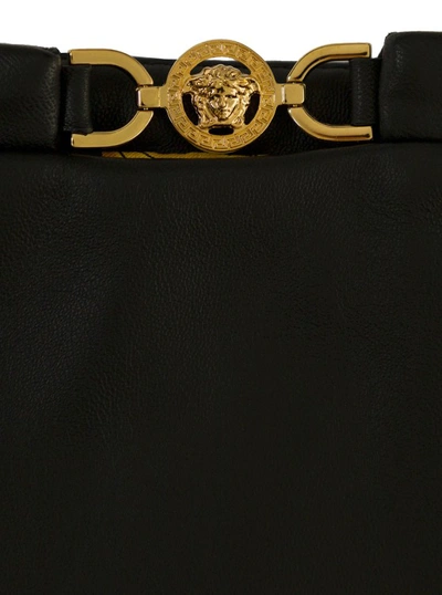 Shop Versace Black Mini-skirt With Medusa Detail In Smooth Leather