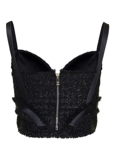 Shop Versace Black Lurex Top With Matching Web Detail In Wool Blend