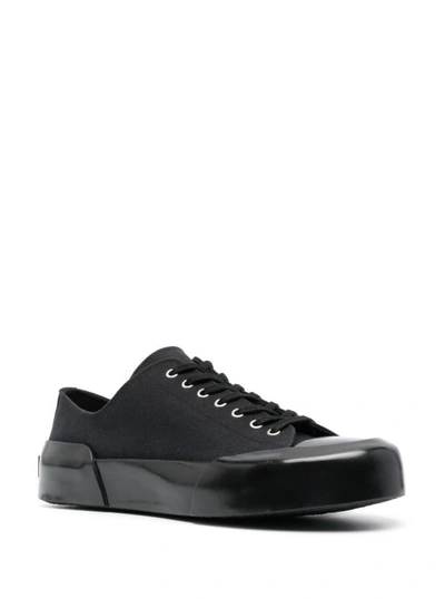 Shop Jil Sander Black Lace-up Low Top Sneakers In Canvas