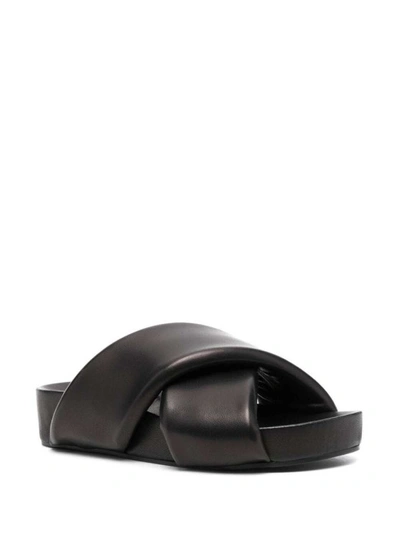Shop Jil Sander Black Slides With Padded Crossover Straps In Leather