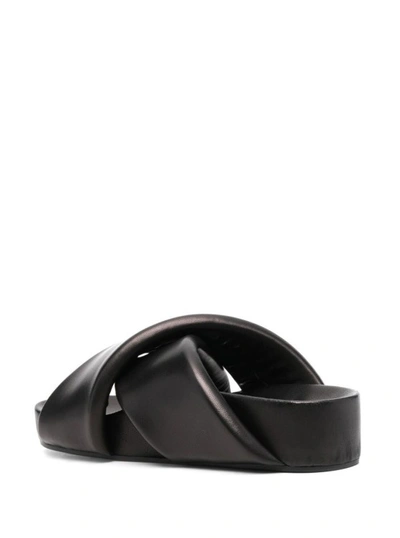 Shop Jil Sander Black Slides With Padded Crossover Straps In Leather