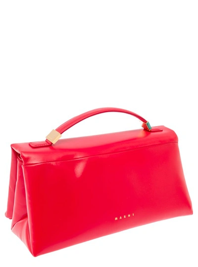 Shop Marni Prisma' Red Handbag With Embossed Logo In Smooth Leather