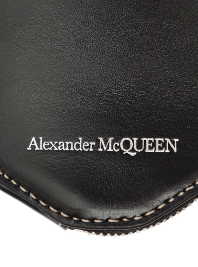 Shop Alexander Mcqueen Black Skull-shaped Card-holder With Zip In Leather In Grey
