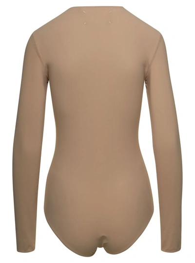 Shop Maison Margiela Beige Fitted Long Sleeves Bodysuit In Polyamide Blend In Neutrals
