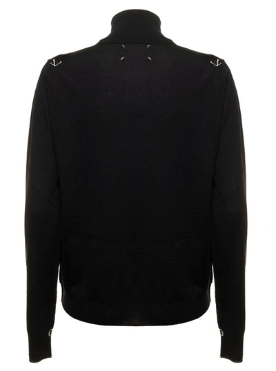 Shop Maison Margiela Black Turtle Neck With Contrasting Stitching Detail In Wool