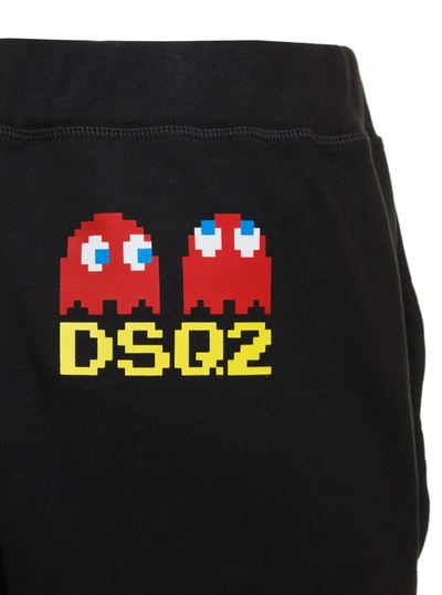 Shop Dsquared2 Black Joggers Pants With Logo X Pacman Print At The Back In Cotton