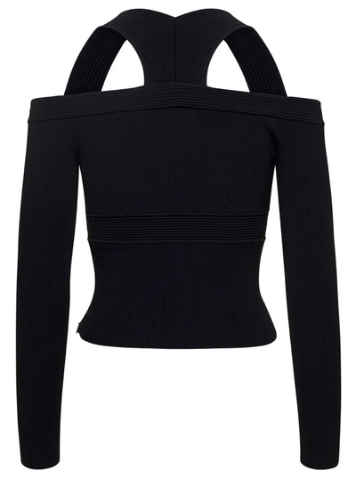 Shop Alexander Mcqueen Black Cropped Top With Cut-out Details Black In Jersey Stretch
