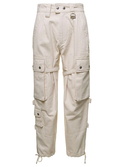 Shop Isabel Marant Beige Cargo Pants With Pockets And Buckles In Cotton In Neutrals