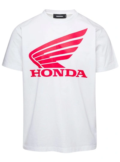 Shop Dsquared2 White Honda T-shirt With Logo Print On The Chest In Cotton