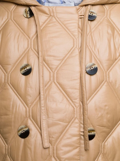 Shop Ganni Beige Quilted Down Jacket With Hood In Recycled Nylon In Neutrals