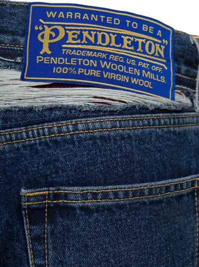 Shop Maison Margiela Blue Five-pocket Jeans With Rips In Cotton Denim In Black