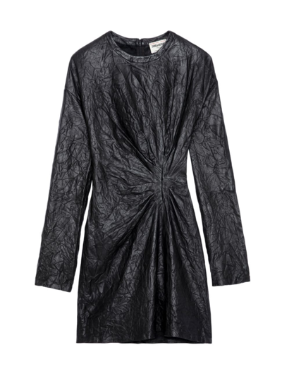 Shop Zadig & Voltaire Women's Crinkled Leather Long-sleeve Minidress In Noir