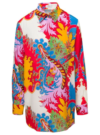 Shop Etro Multicolor Shirt With All-over Graphic Print In Silk In Red
