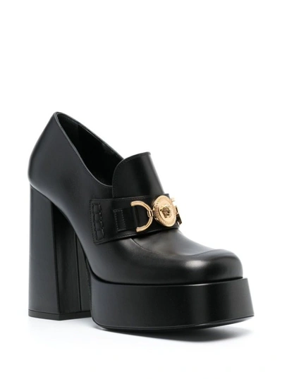 Shop Versace Platform Loafers With Medusa Logo In Black Calf Leather