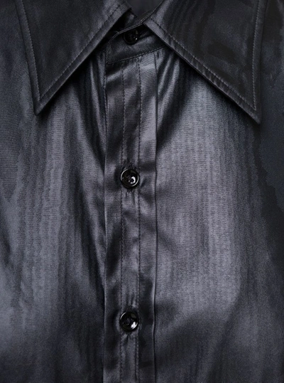 Shop Maison Margiela Long Black Shirt With Classic Collar In Faux Leather