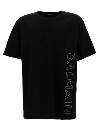 Shop Balmain Black Loose T-shirt With Contrasting Logo Print In Cotton