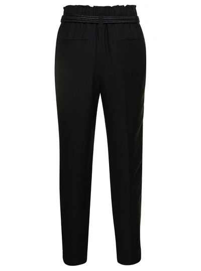 Shop Brunello Cucinelli Black Cropped Pull-up Pants With Belt In Rayon Blend