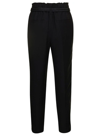 Brunello Cucinelli Black Cropped Pull-up Pants With Belt In Rayon Blend Woman In Black