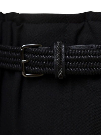 Brunello Cucinelli Black Cropped Pull-up Pants With Belt In Rayon Blend Woman In Black
