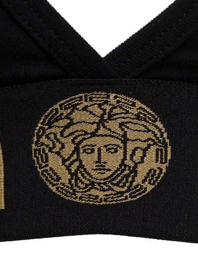 Shop Versace Black Stretch Cotton Top With Greek Insert Detail