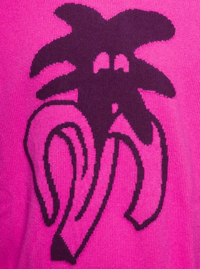 Shop Palm Angels Fuchsia 'jimmy Intarsia' Jumper With Logo Drawing In Wool Blend In Pink