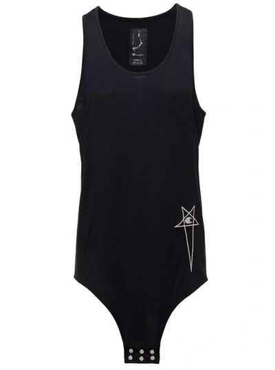 Shop Rick Owens Basketball Tank' Long Black Tank Top With Pentagram Embroidery And A Six Snap Closure Hanging In Cot