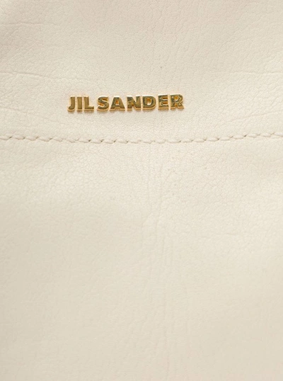 Shop Jil Sander White Tote Bag With Bamboo Style Handles In Leather In Grey