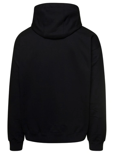 Shop Versace Black Hoodie With Contrasting Logo Lettering Print In Cotton