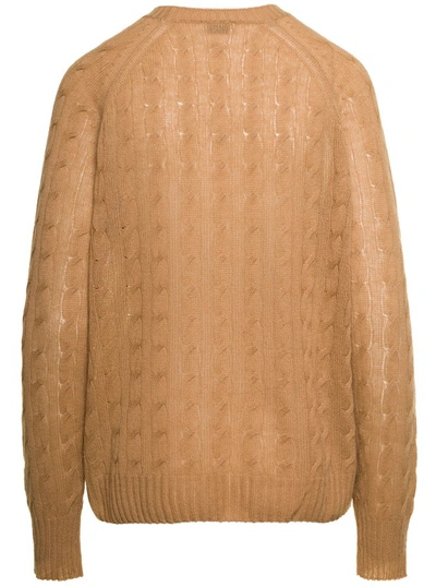 Shop Etro Beige Braided Pullover With Embroidered Logo On The Chest In Cashmere In Brown