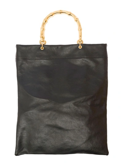 Shop Jil Sander Black Tote Bag With Bamboo Handles In Leather In Grey
