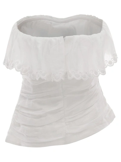 Shop Isabel Marant White Sleeveless Top With Ruches Detail White In Ramie