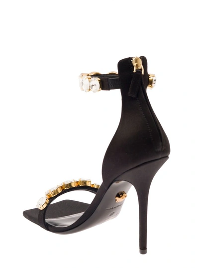 Shop Versace High Heels With Crystal Embellishemnt In Black Silk