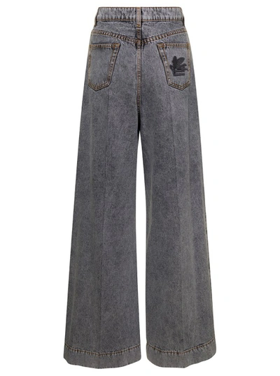 Shop Etro Grey Bootcut Jeans With Pagasus Patch In Cotton Denim