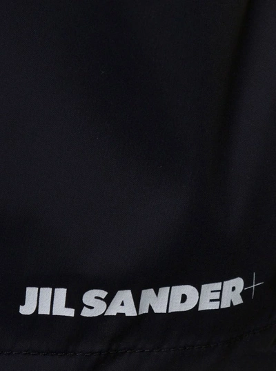 Shop Jil Sander Black Shorts With Elasticated Waist And Logo Print In Stretch Polyamide
