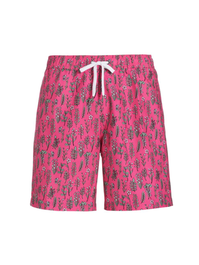 Shop Saks Fifth Avenue Men's Collection Plant Swim Shorts In Hot Pink