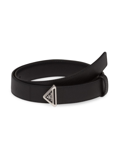 Shop Prada Women's Saffiano Leather Belt In Black