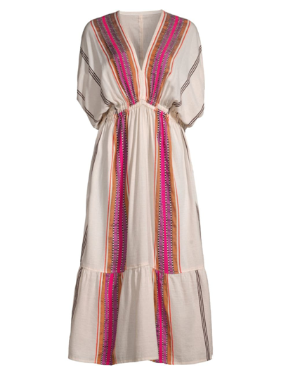Shop Lemlem Women's Leila Stripe Woven Plunge Dress In Genet Berry